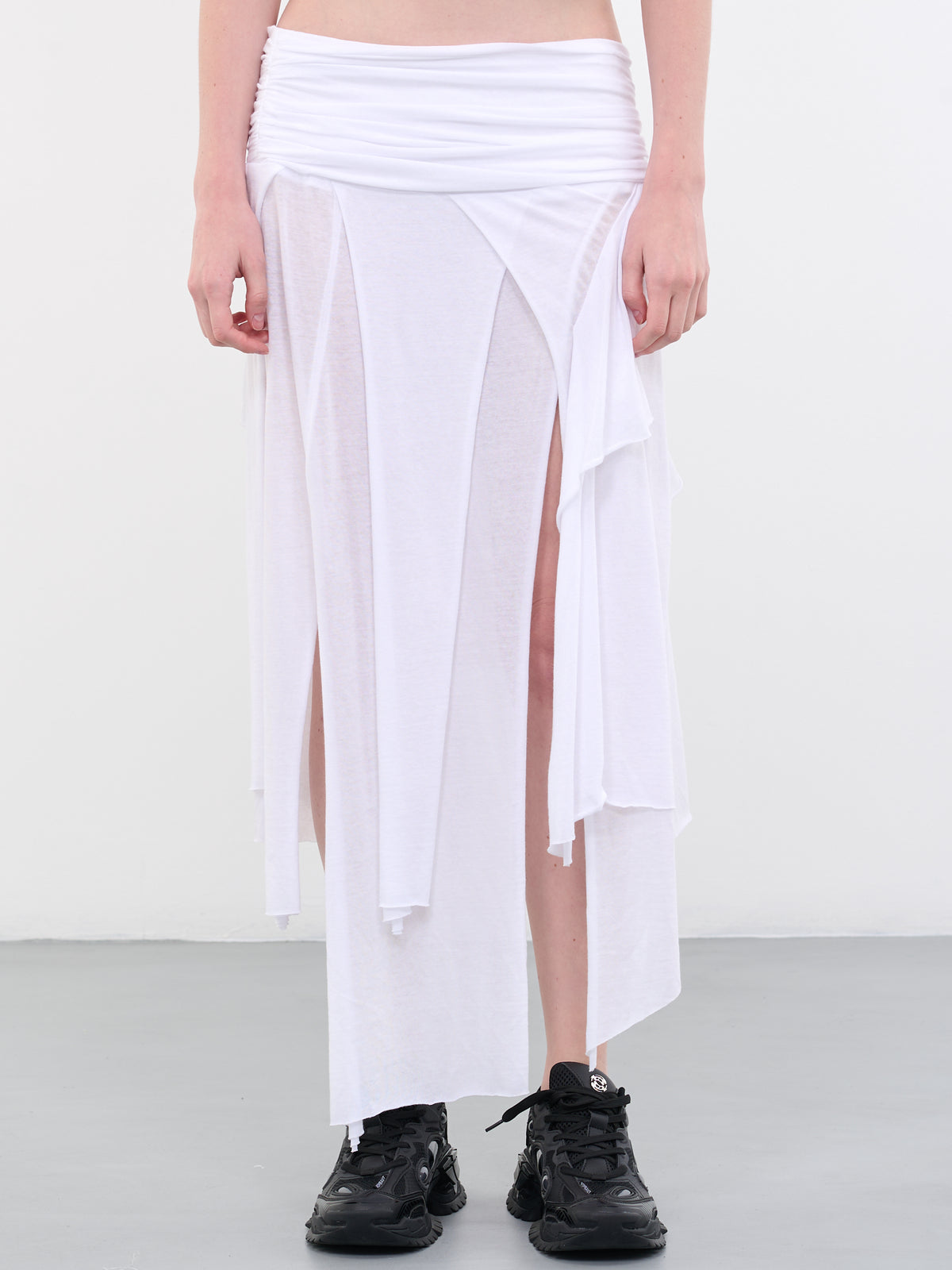 Ruched Midi Skirt (SK03-WHITE)