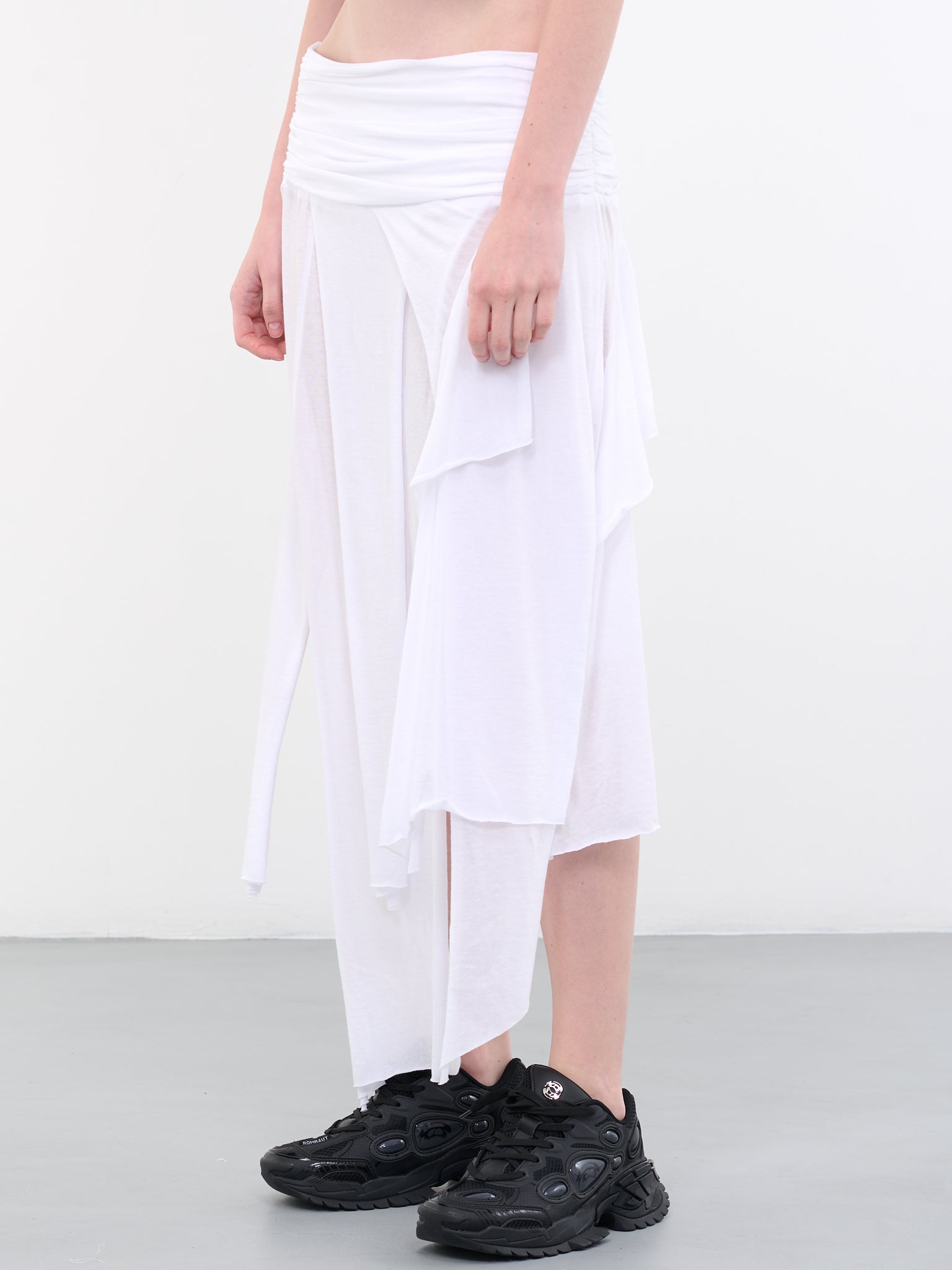 Ruched Midi Skirt (SK03-WHITE)
