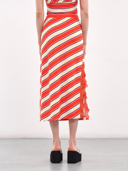 【BAON】Beku Banding Stripe Lace Long Skirt L'AGENCE - Maceline Pinstriped Maxi Skirt in Tan/Brown Pinstripe
