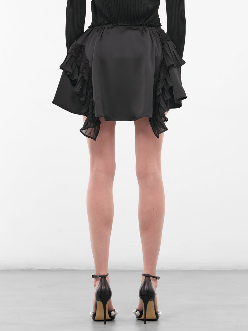 Black Satin Ruffle Layer Skirt (SK057-BLACK)