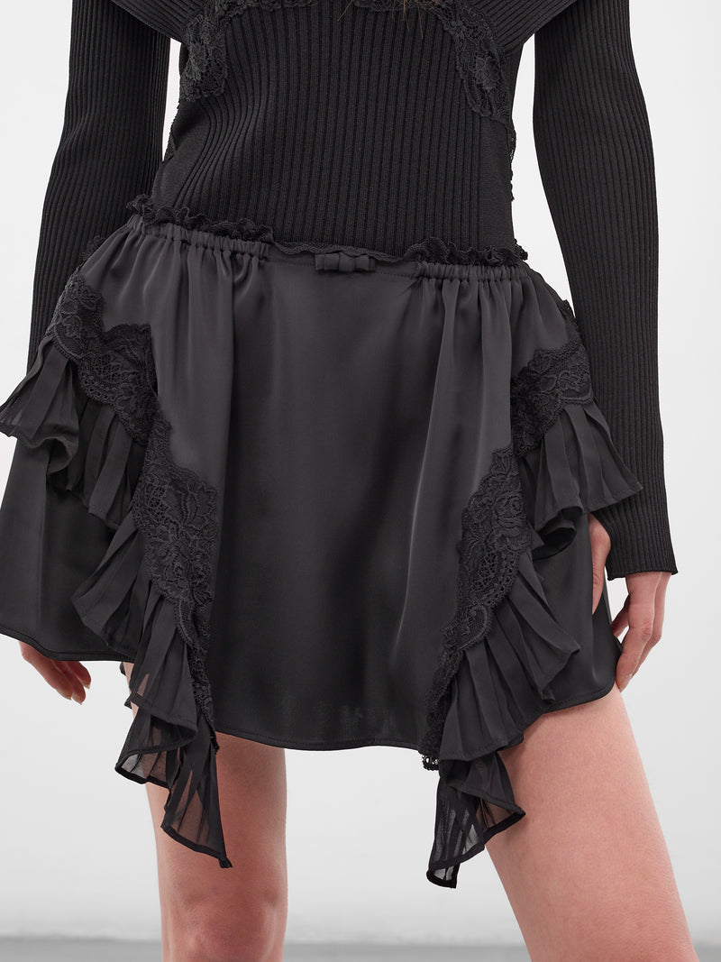 Black Satin Ruffle Layer Skirt (SK057-BLACK)