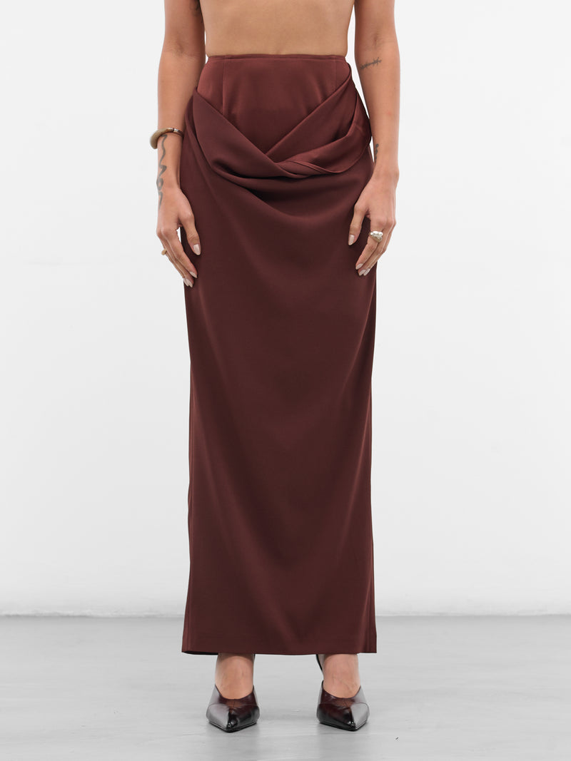 Burgundy Layered Draping Maxi Skirt (SK07T1BR450-REDDISH-BROWN)