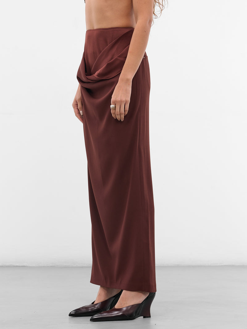 Burgundy Layered Draping Maxi Skirt (SK07T1BR450-REDDISH-BROWN)