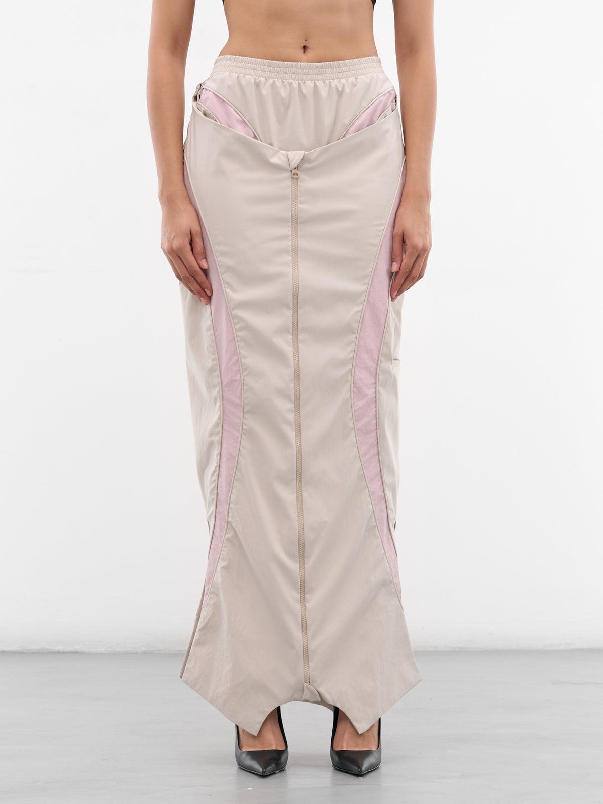 Beige Inverse Track Maxi Skirt (SK08-W15-810-BEIGE)