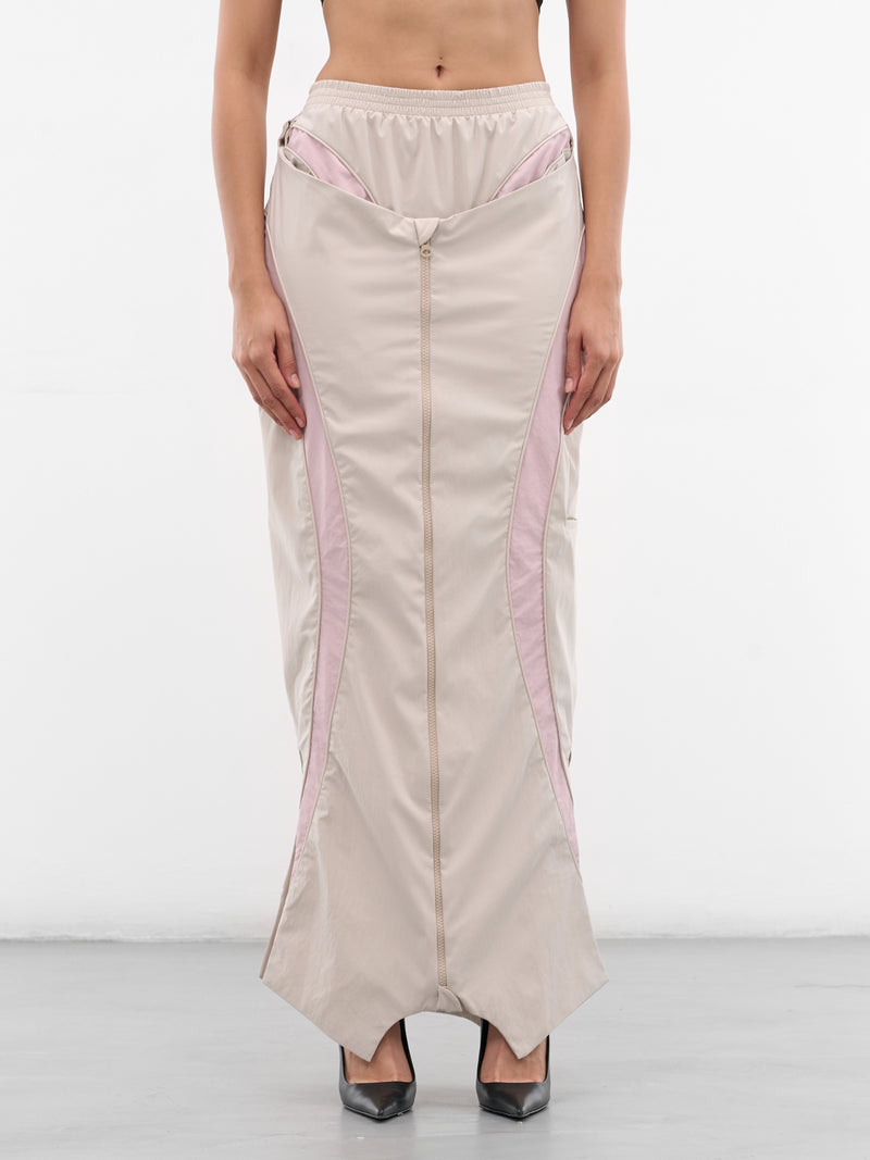 Beige Inverse Track Maxi Skirt (SK08-W15-810-BEIGE)