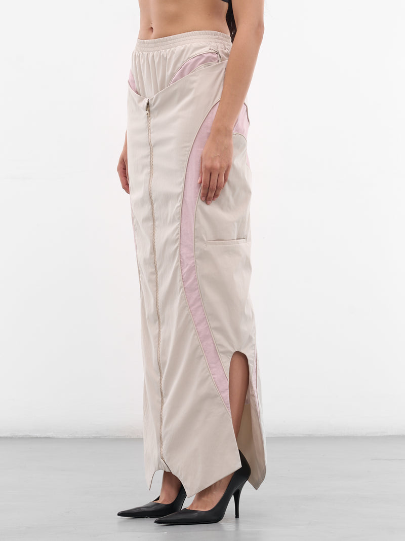 Beige Inverse Track Maxi Skirt (SK08-W15-810-BEIGE)
