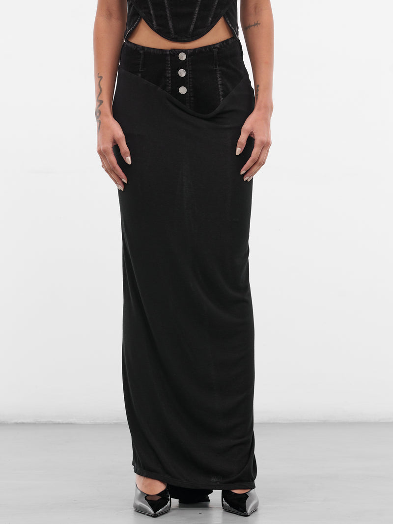 Black Mixed-Material Maxi Skirt (SK09T2BL900-BLACK)