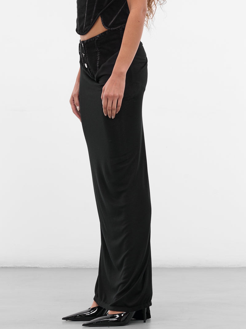 Black Mixed-Material Maxi Skirt (SK09T2BL900-BLACK)