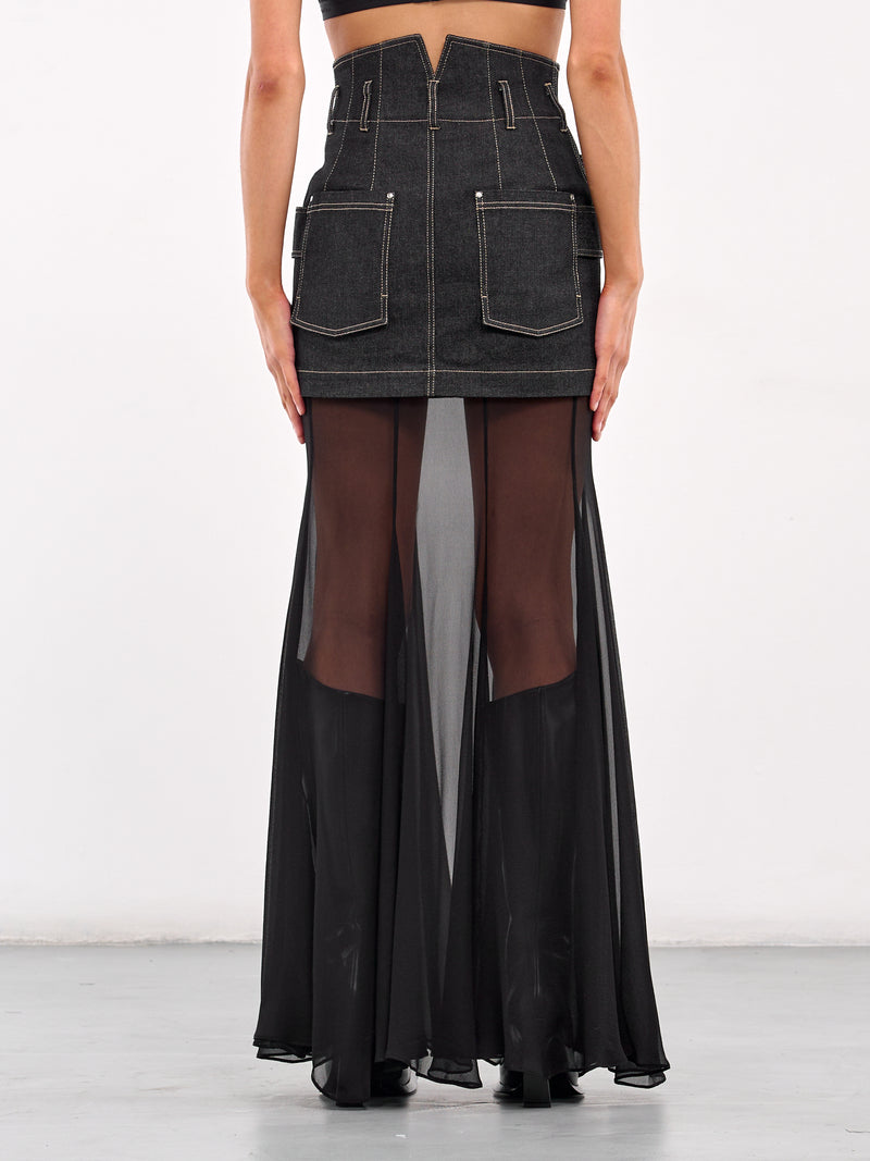 Layered Denim Georgette Skirt (SK17C1BL900-BLACK)