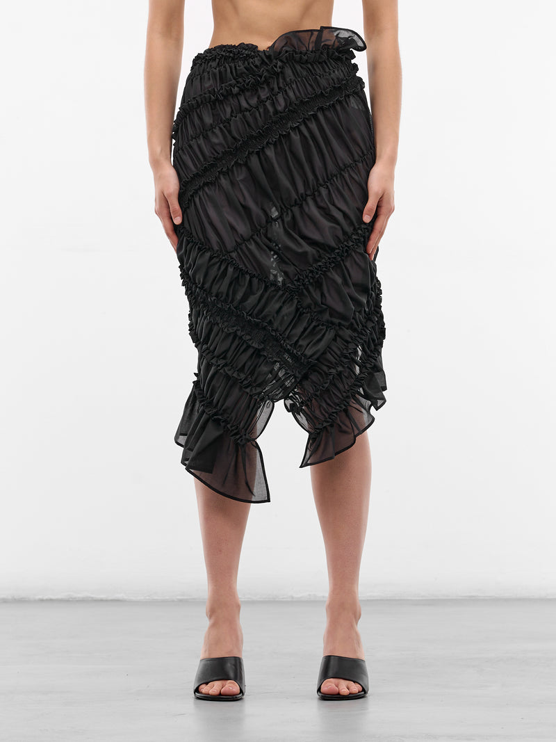 Black Cotton Ruffle Ruching Skirt (SKIRT03-BLACK)
