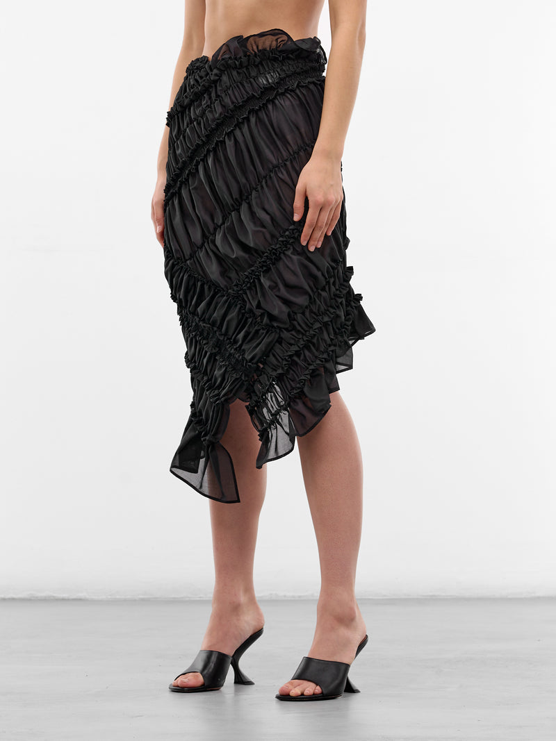Black Cotton Ruffle Ruching Skirt (SKIRT03-BLACK)