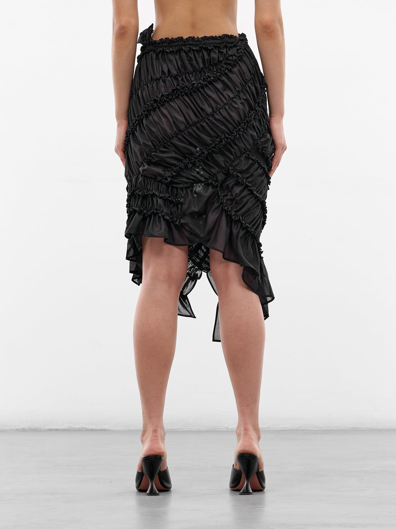 Black Cotton Ruffle Ruching Skirt (SKIRT03-BLACK)