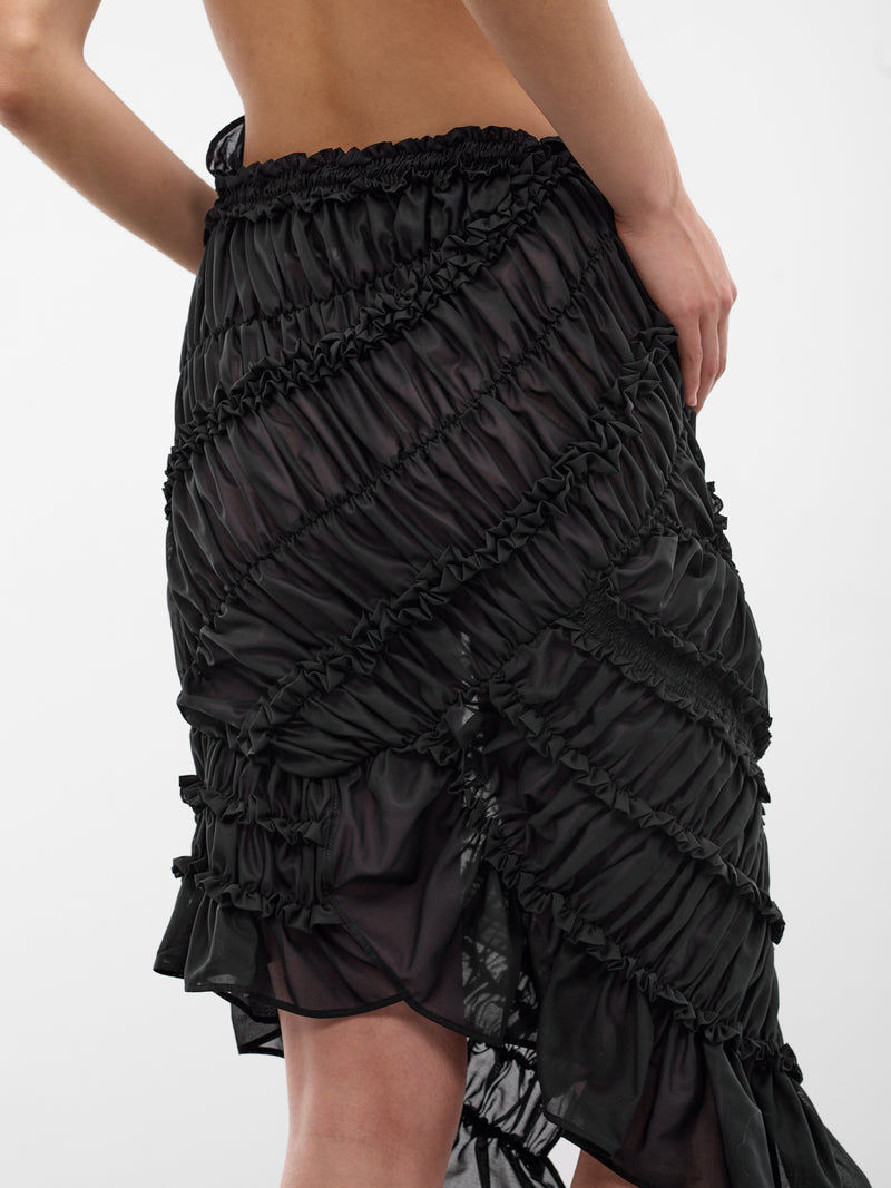 Black Cotton Ruffle Ruching Skirt (SKIRT03-BLACK)
