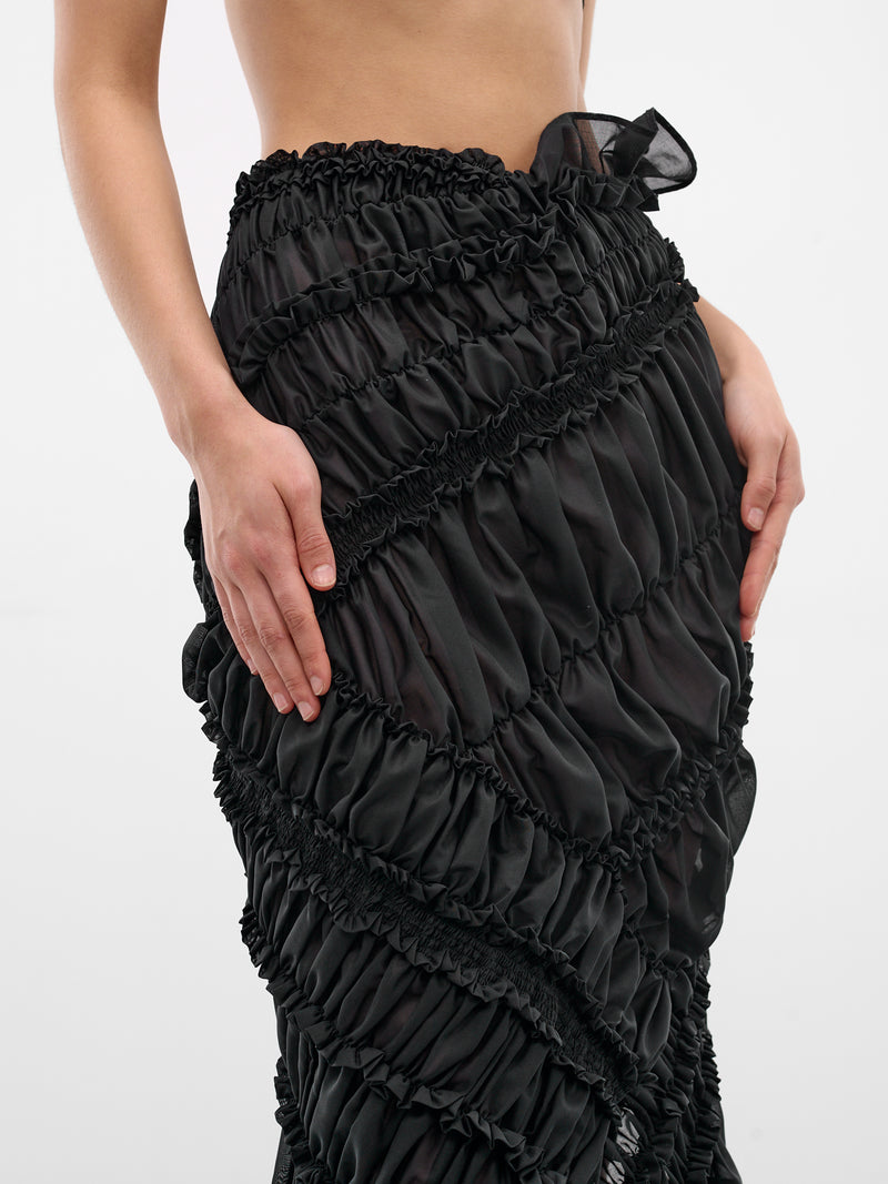 Black Cotton Ruffle Ruching Skirt (SKIRT03-BLACK)