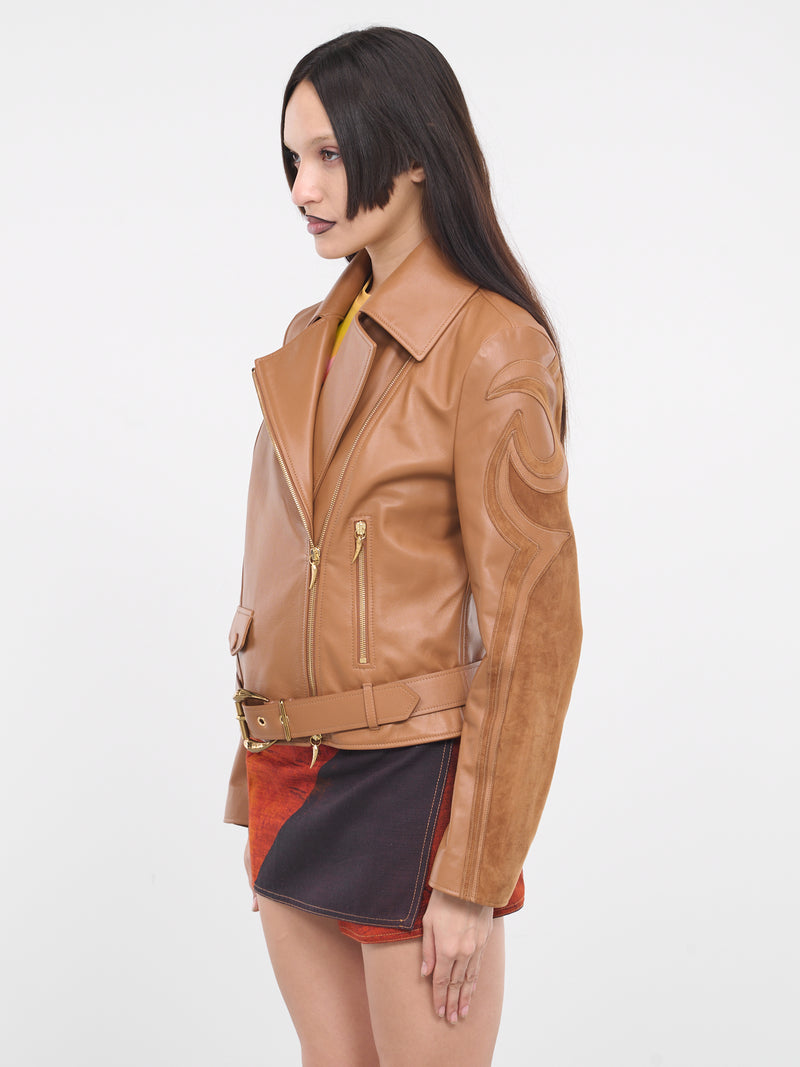 Leather Biker Jacket (SKP802-PN002C-BROWN)