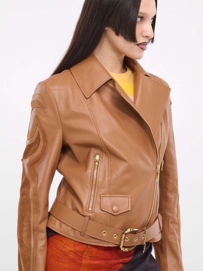 Leather Biker Jacket (SKP802-PN002C-BROWN)