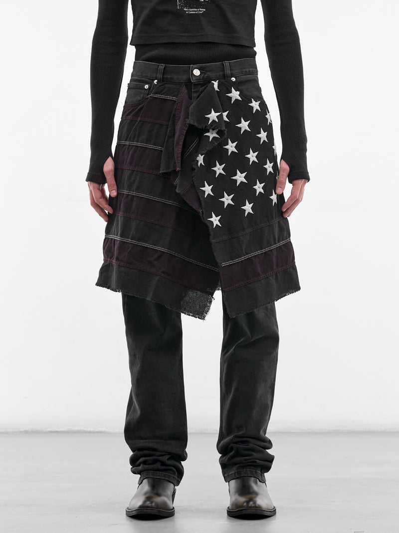 Black Manson Embroidered Denim Skirt (SMT03AP-TE952-999-BLACK)