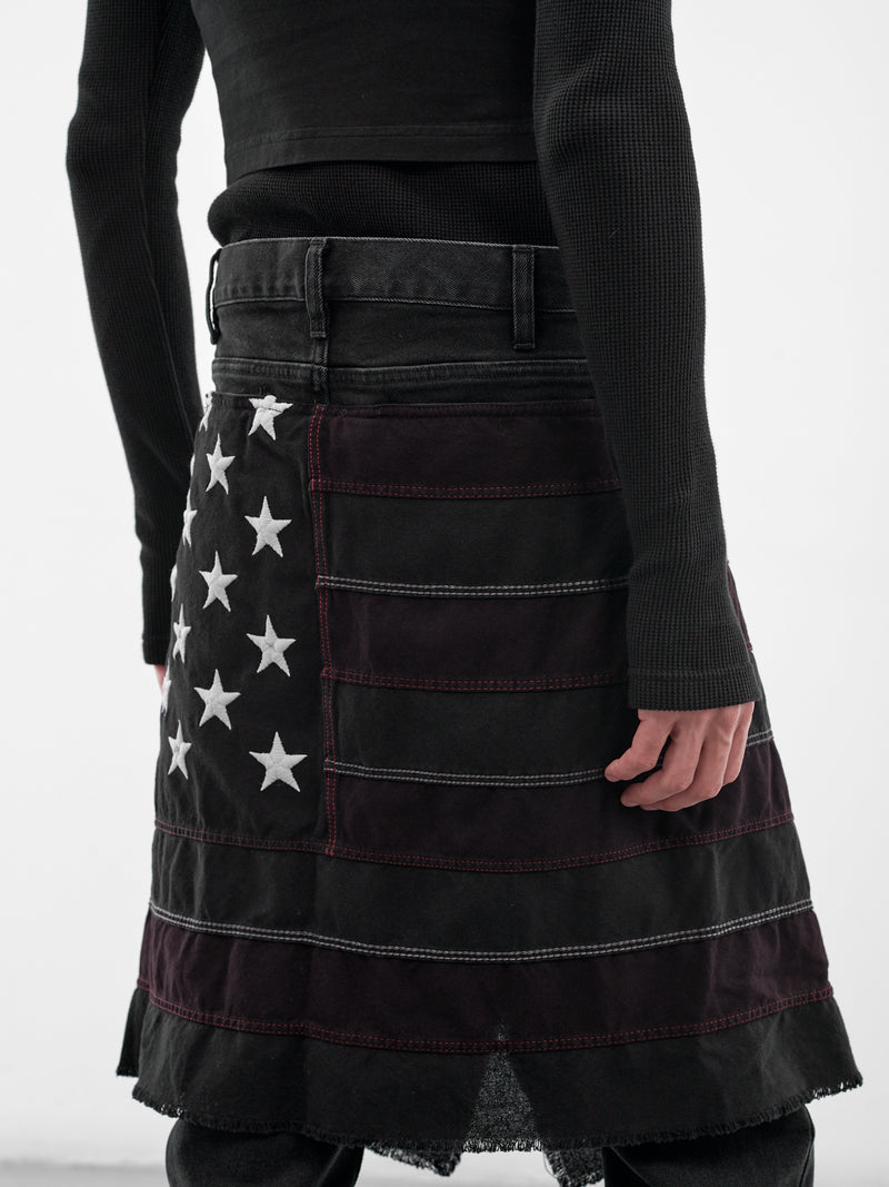 Black Manson Embroidered Denim Skirt (SMT03AP-TE952-999-BLACK)
