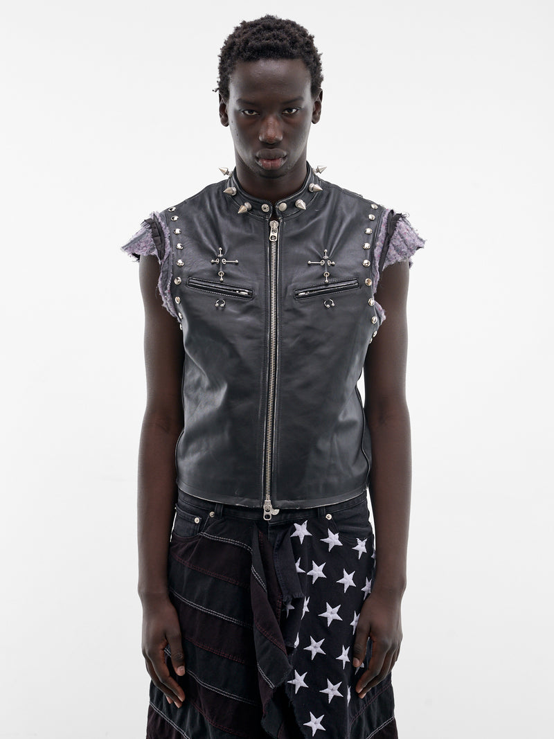 Black Leather Studded Gimp Vest (SMV02AP-PE244-996-BLACK)