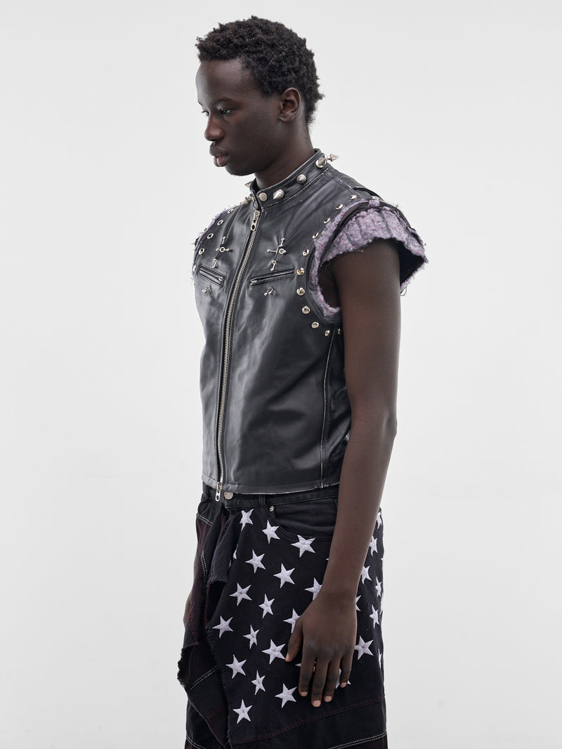 Black Leather Studded Gimp Vest (SMV02AP-PE244-996-BLACK)