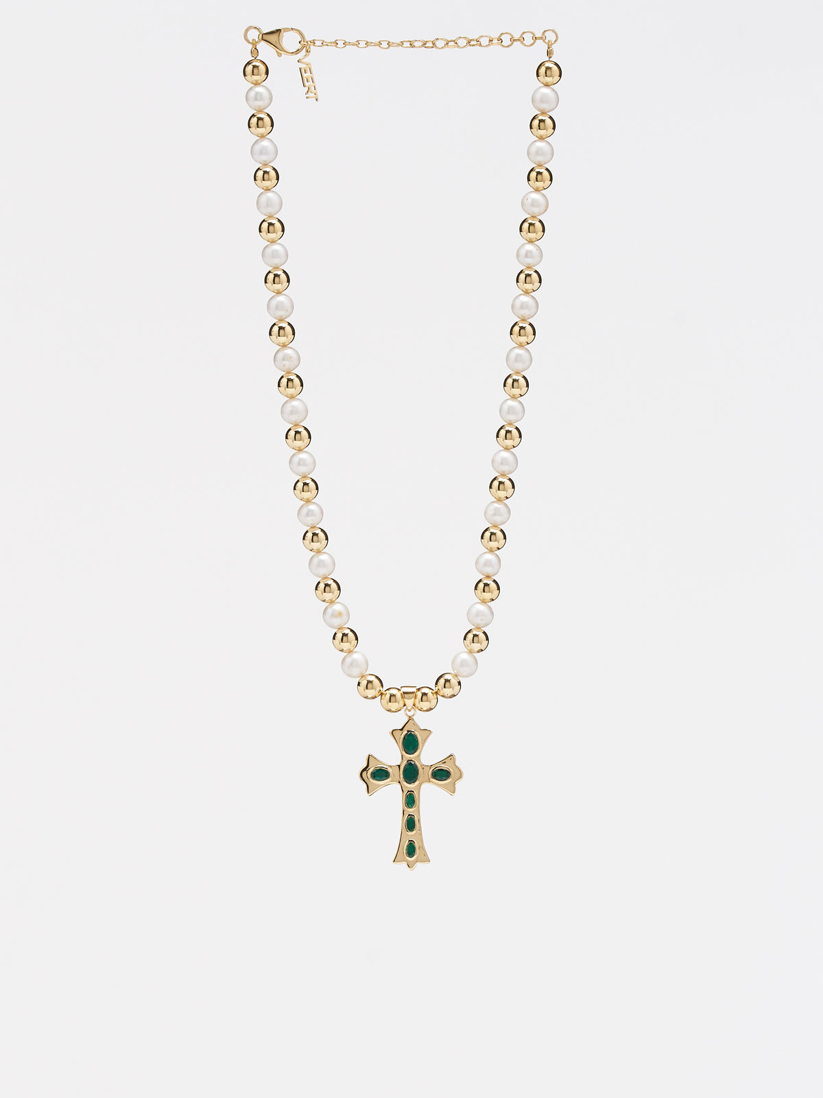 Cross Pearl Necklace (SNK1348-YELLOW-GOLD)