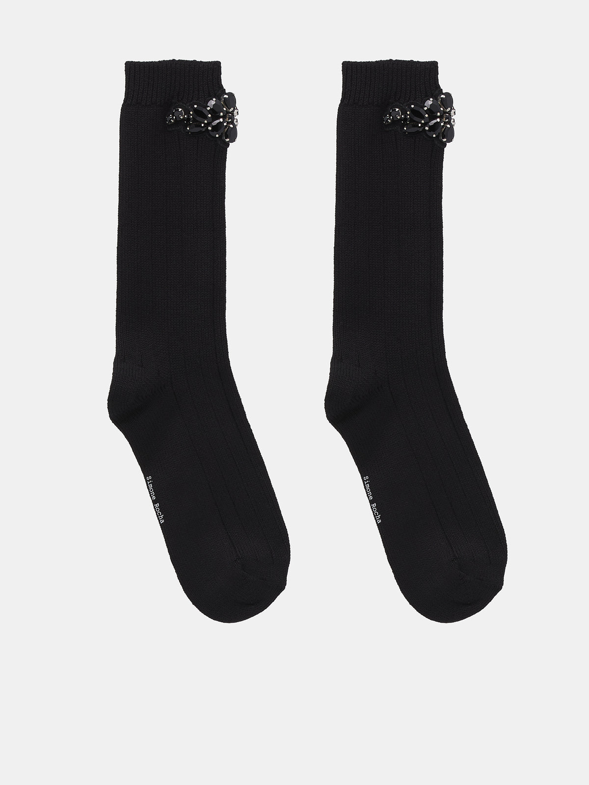 Flower Crystal Ankle Socks (SOCK54-BLACK-JET)