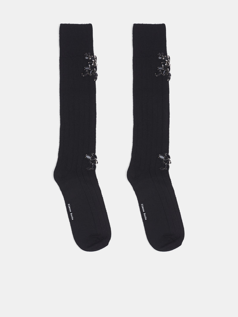 Pearl Crystal Rose Knee Socks (SOCK63B-0634-BLACK)