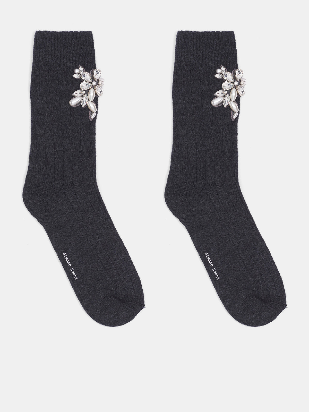Pearl Crystal Rose Ankle Socks (SOCK66B-0634-CHARCOAL)