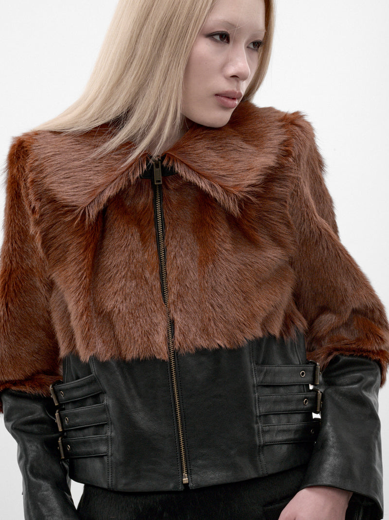 Two-Tone Soho Fur Biker Jacket (SOHO-FUR-BIKER-BLACK)
