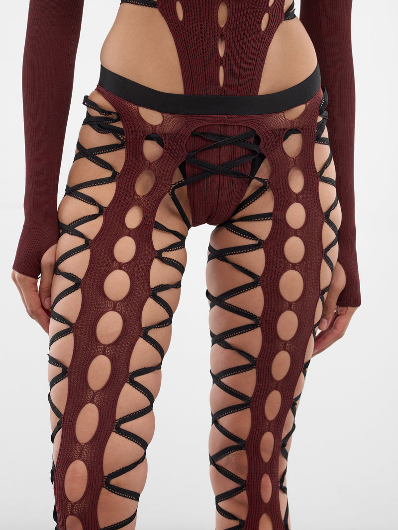 Burgundy Squiggle Knit Cut-Out Tights (SQUIGGLE-KNIT-TIGHTS-BURGUNDY)
