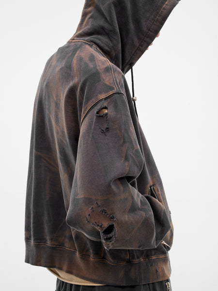 Two-Tone Washed Zip Hoodie (SS0403-RUST-BLACK)