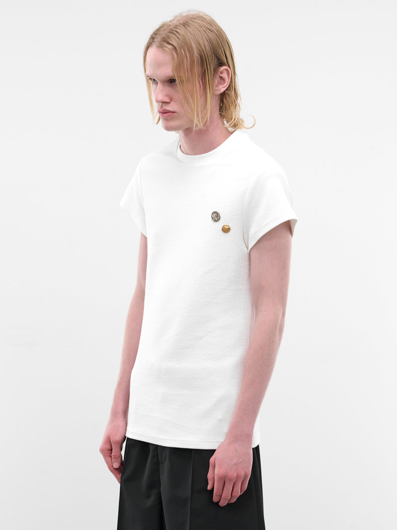 White Textured Knit Coin Tee (SS26-006-02W-WHITE)