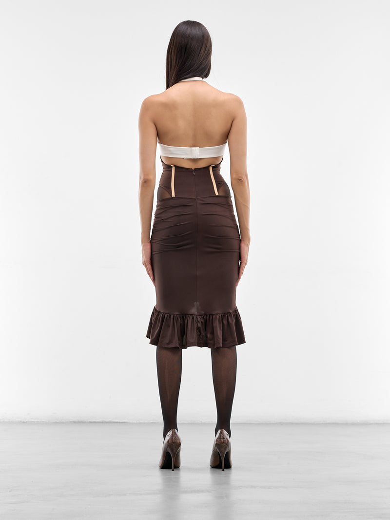 Two-Tone Cut-Out Ruched Dress (SS26-DR-04-DARK-BROWN)