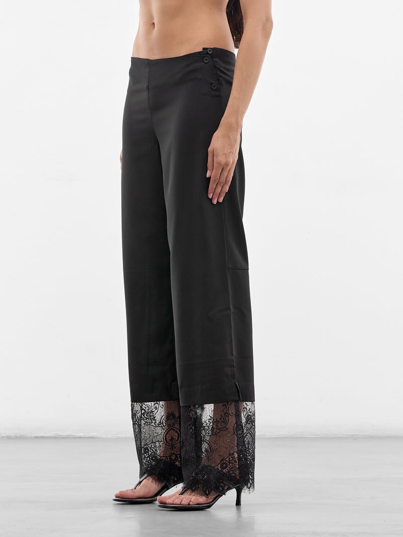 Black Lace Trim Wide Trousers (SS26-PA-01BK-BLACK)