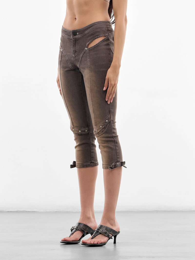 Cut-Out Embellished Denim Capri Jeans (SS26-PA-02CF-COFFEE)