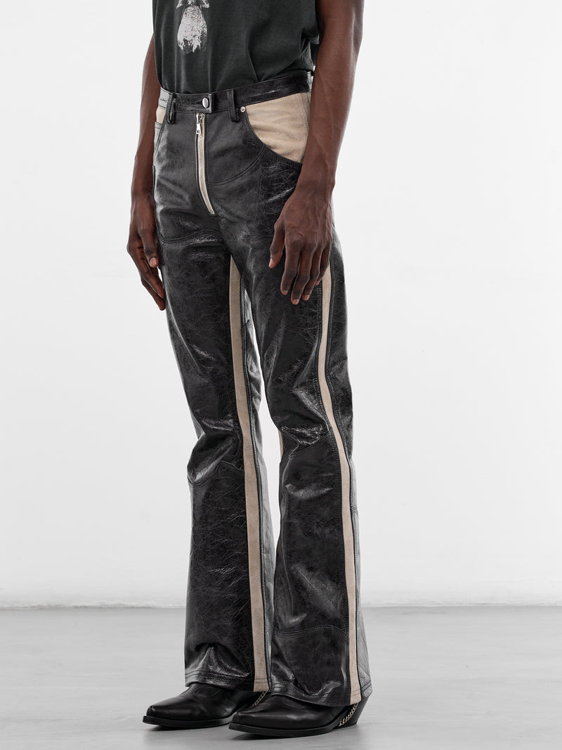 Black Leather Western Flare Pants (SS26-PNT11-BLK)