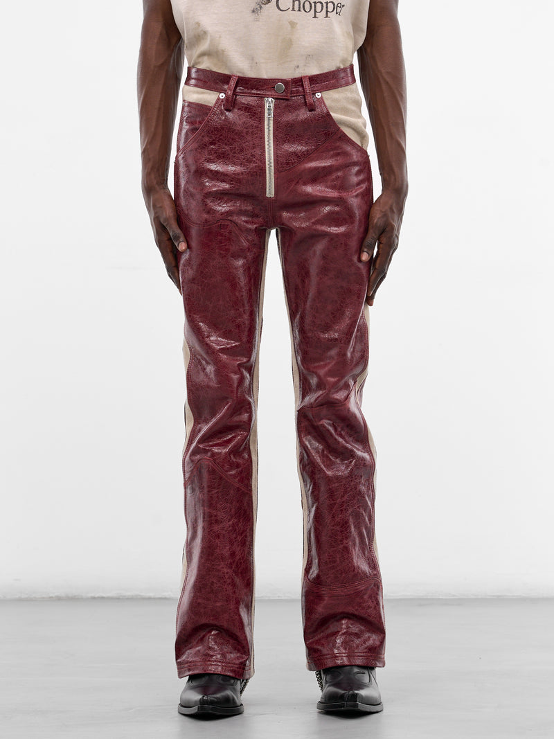 Burgundy Leather Western Flare Pants (SS26-PNT11-BURGUNDY)