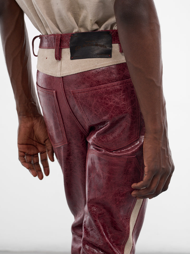 Burgundy Leather Western Flare Pants (SS26-PNT11-BURGUNDY)