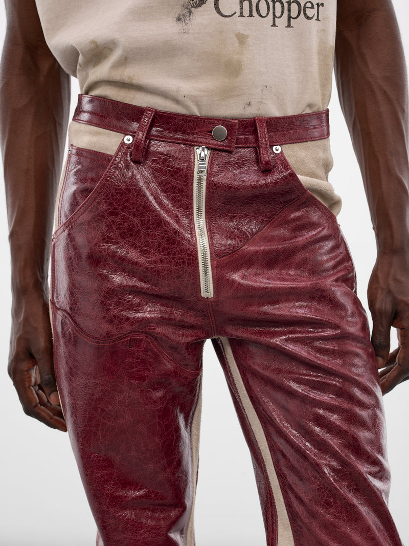Burgundy Leather Western Flare Pants (SS26-PNT11-BURGUNDY)
