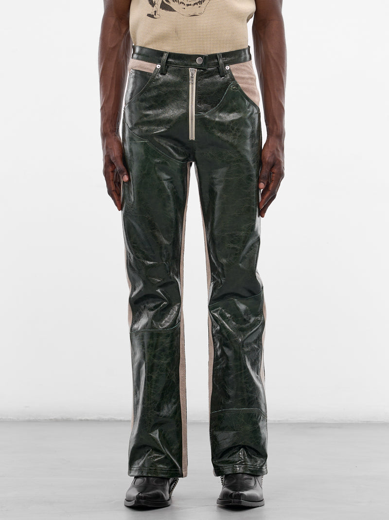 Green Leather Western Flare Pants (SS26-PNT11-GRN)