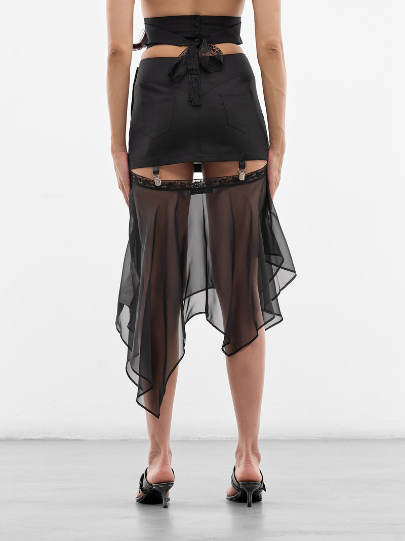 Black Wool & Sheer Suspender Skirt (SS26-SK-02-BLACK)