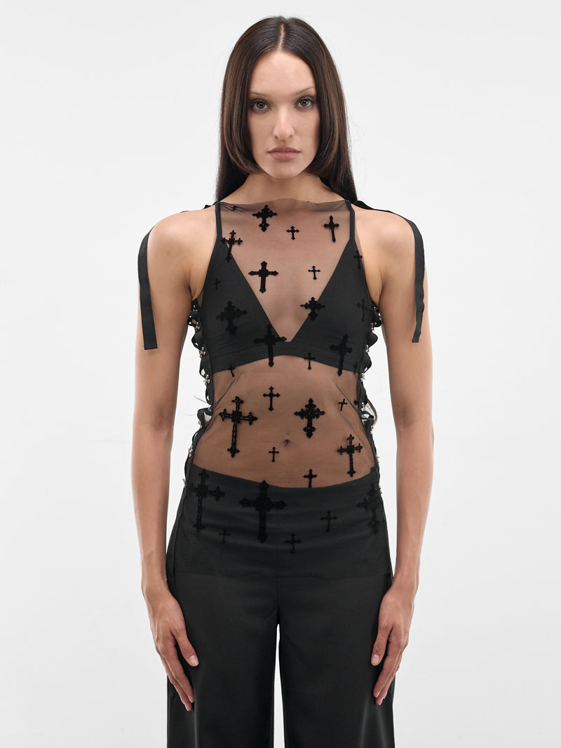 Black Cross Mesh Top (SS26-TOP-02-BLACK)