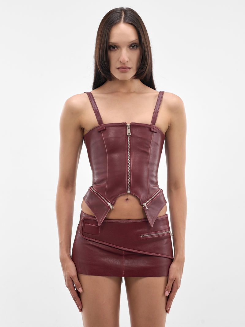 Red Leather Zip Corset Top (SS26-TOP-06R-RED)
