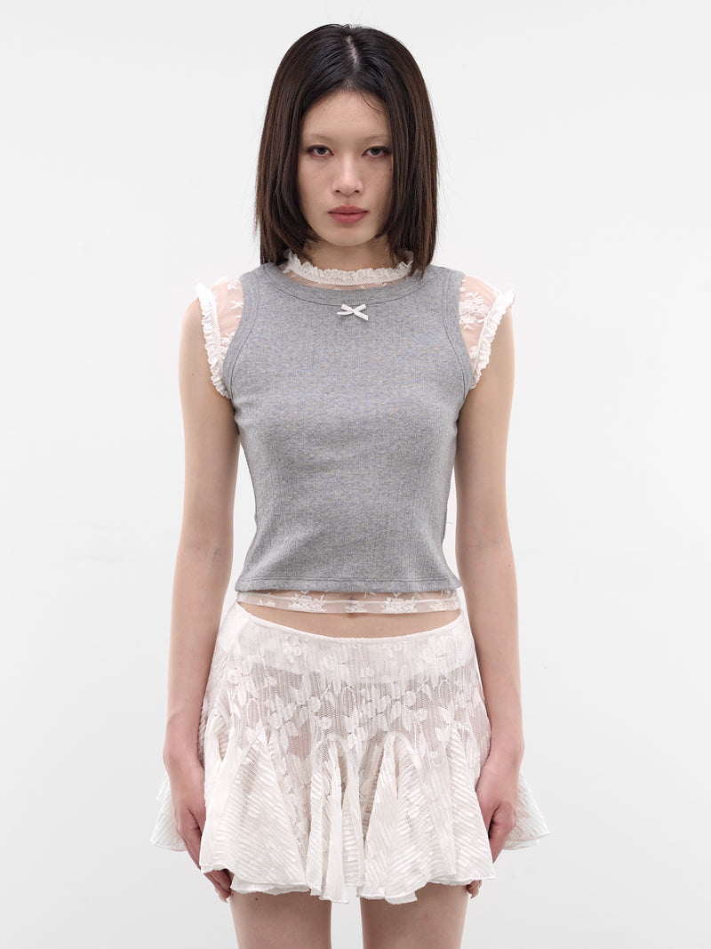 Gray Pointelle Lace Trim Tank (SS2600T08GY-GREY)