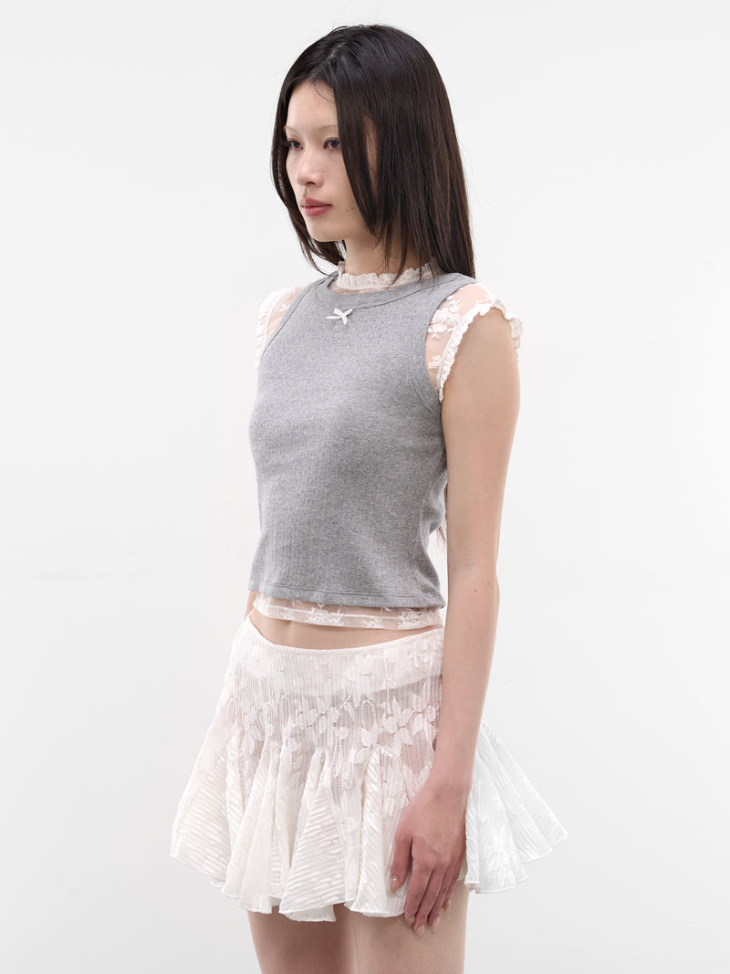Gray Pointelle Lace Trim Tank (SS2600T08GY-GREY)