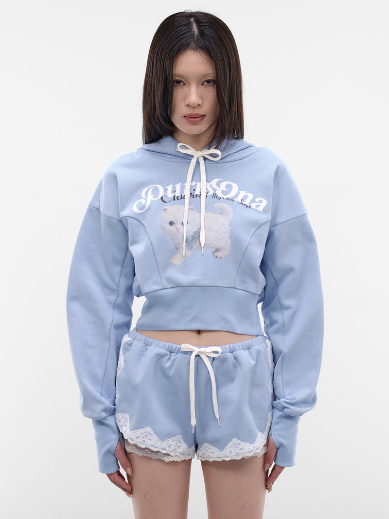 Blue Pursona Kitty Print Hoodie (SS2600T31-POWDER-BLUE)