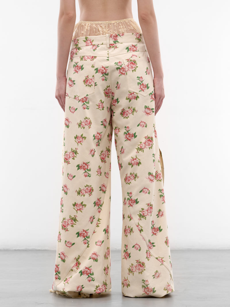 Rose Print Overlay Lace Trousers (SS2600TR04-ROSE-PRINT)