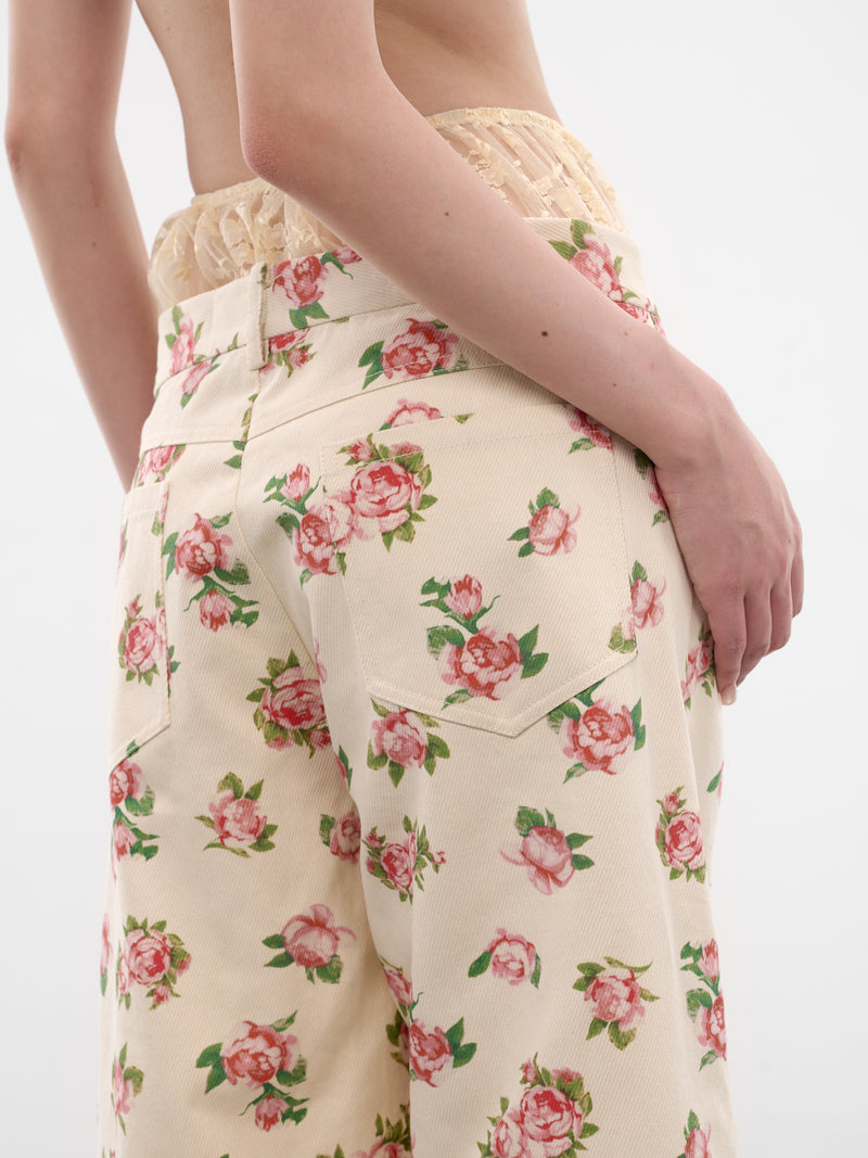 Rose Print Overlay Lace Trousers (SS2600TR04-ROSE-PRINT)