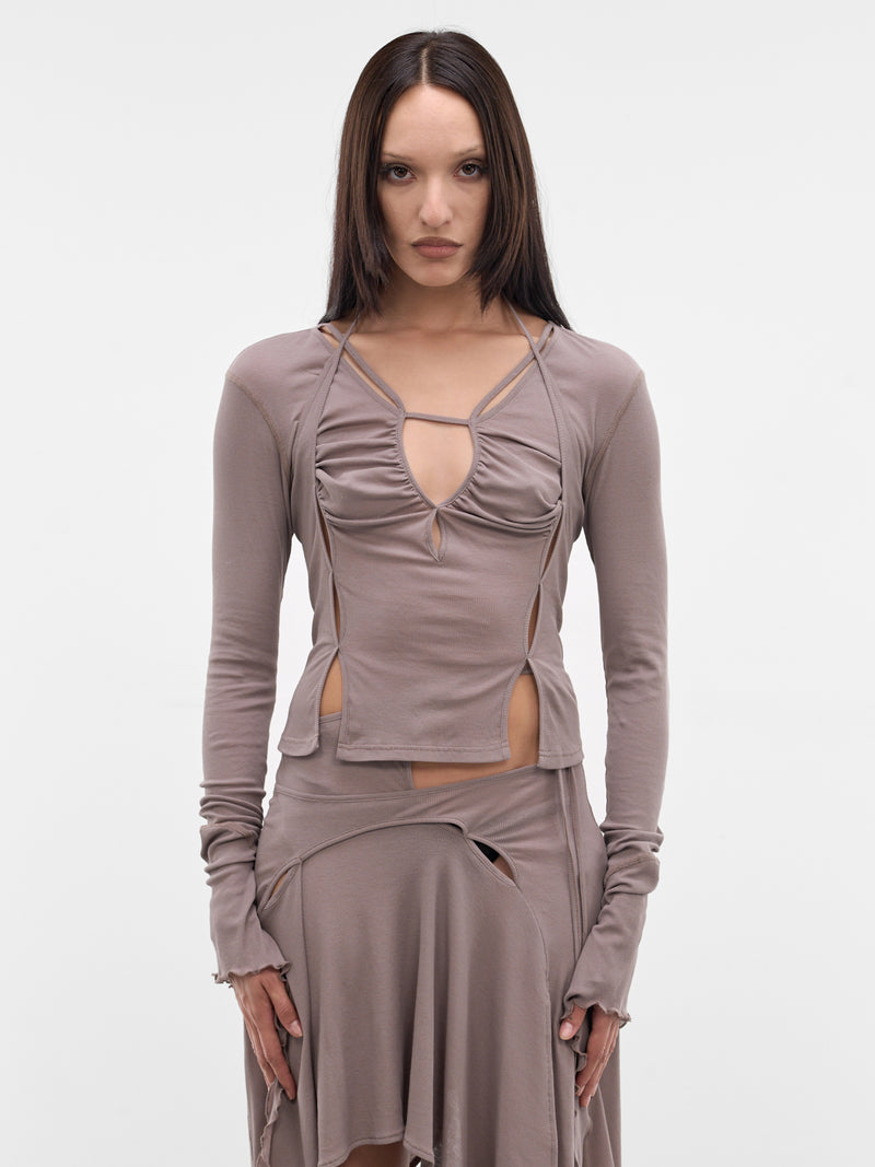 Taupe Stiletto Rib Top (SS26JT09-W18-TAUPE)