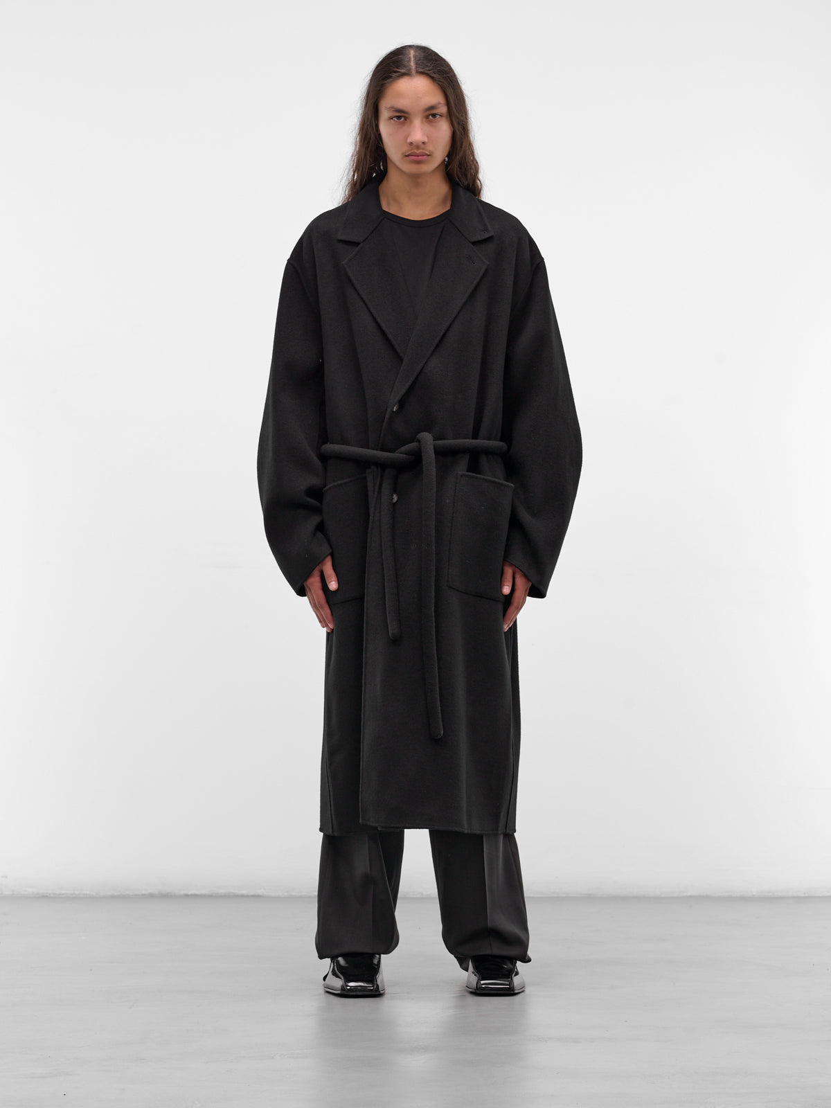 Black Wool-Cashmere Belted Coat (ST-1212-BLACK)